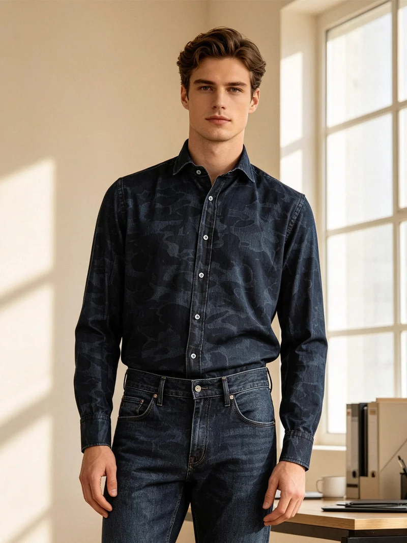 Camicia da uomo con fantasia mimetica - jeans