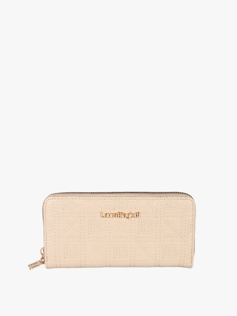Portafoglio donna in ecopelle con zip - naturale