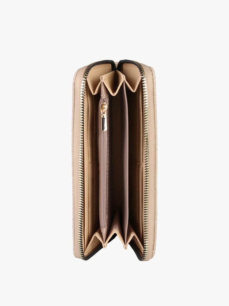 Portafoglio donna in ecopelle con zip - naturale