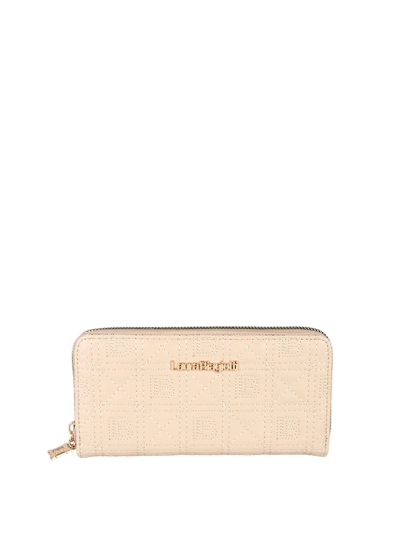 Portafoglio donna in ecopelle con zip - naturale