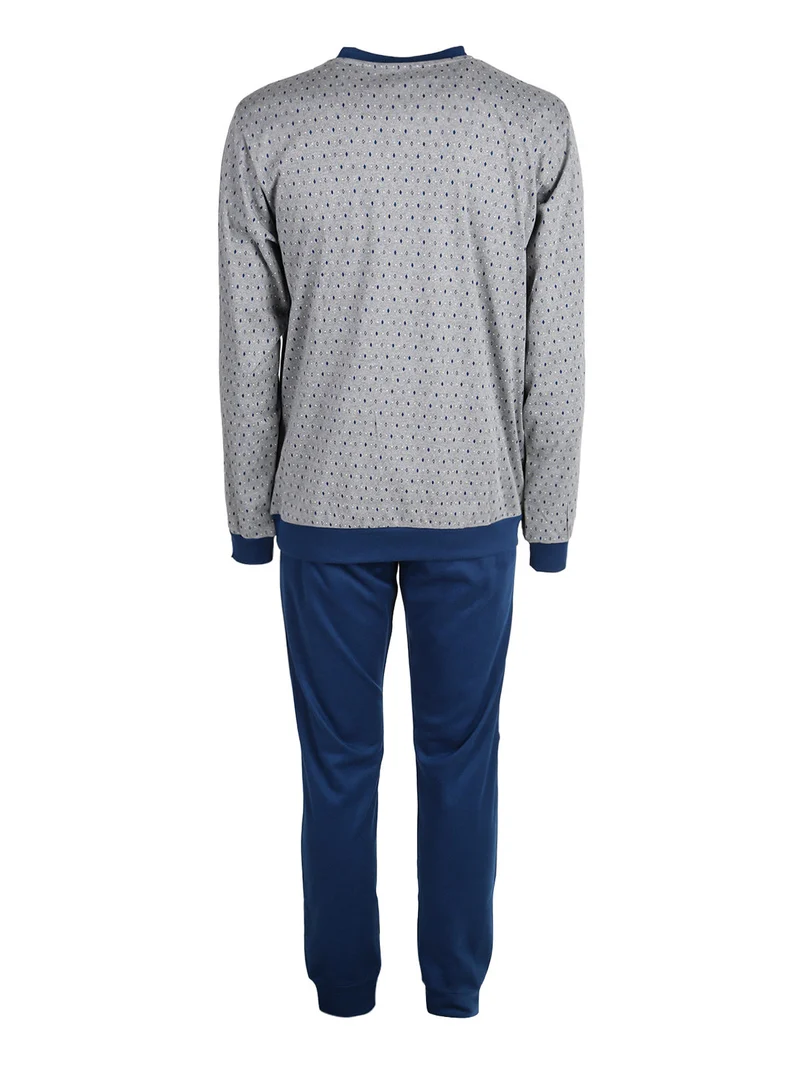 Pigiama lungo da uomo in misto cotone interlock con taschino - grigio