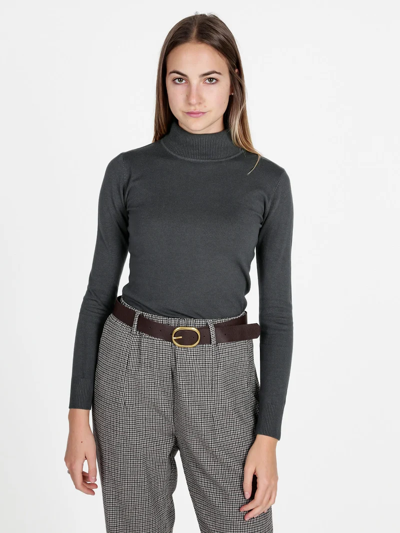 Maglia dolcevita da donna tinta unita - grigio scuro