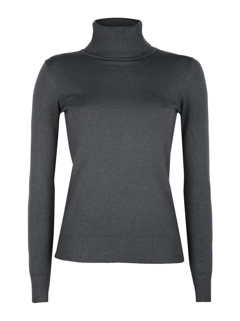 Maglia dolcevita da donna tinta unita - grigio scuro