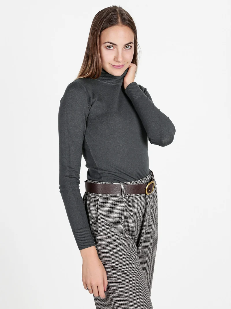 Maglia dolcevita da donna tinta unita - grigio scuro