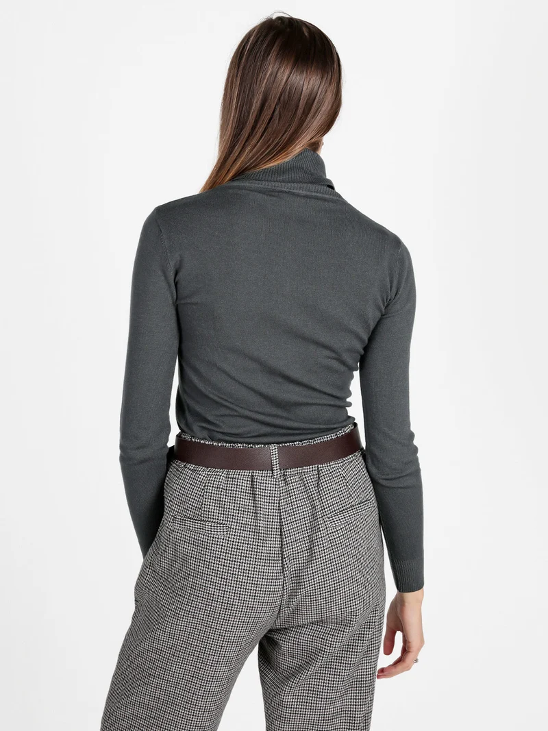 Maglia dolcevita da donna tinta unita - grigio scuro