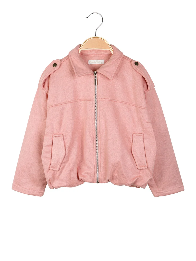 Giacca scamosciata da bambina con zip - rosa