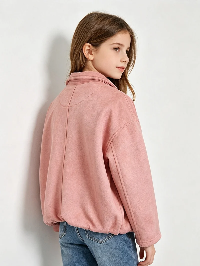 Giacca scamosciata da bambina con zip - rosa