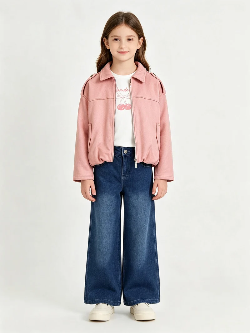 Giacca scamosciata da bambina con zip - rosa