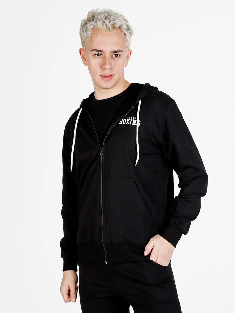 Felpa da uomo con cappuccio e zip - nero