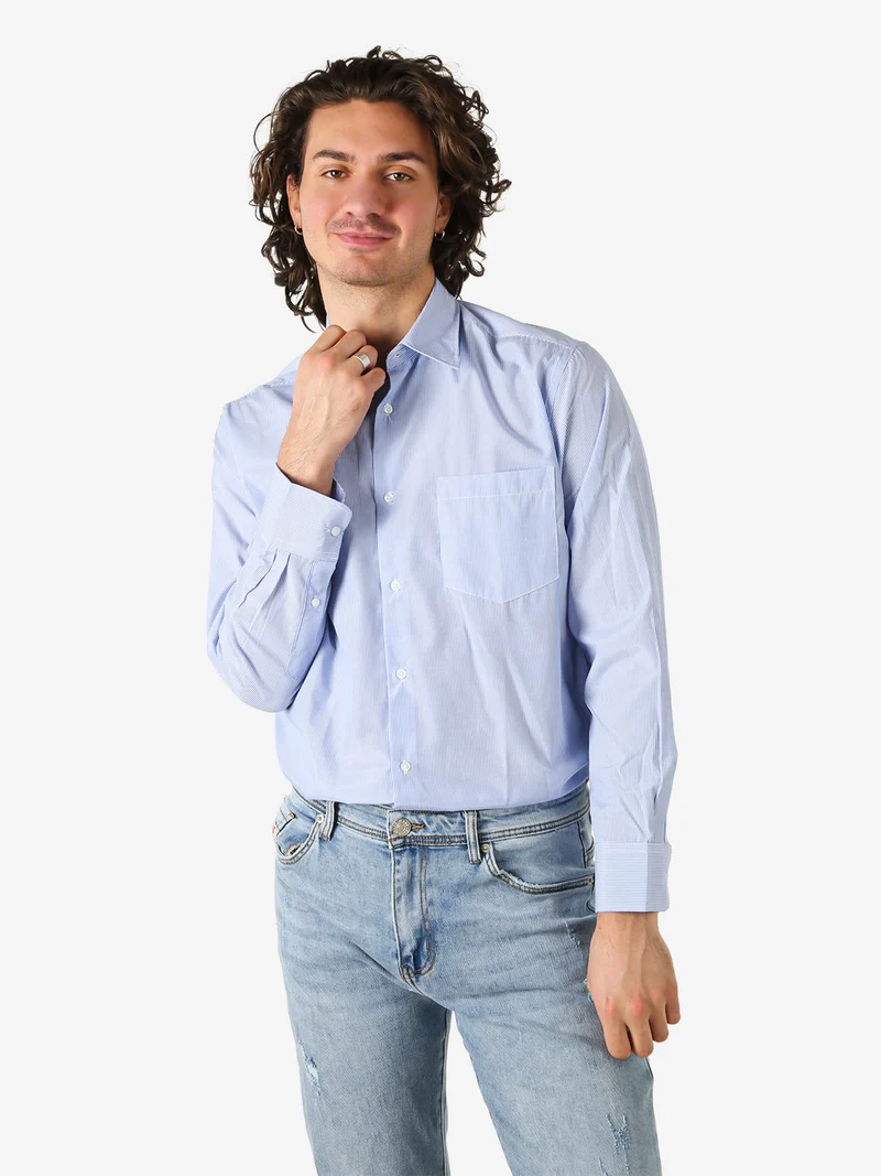 Camicia rigata da uomo a maniche lunghe - azzurro