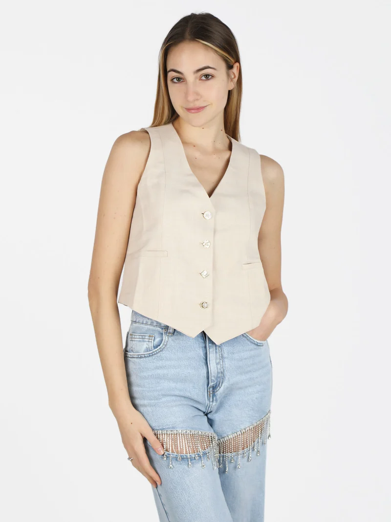 Gilet donna con bottoni gioiello - beige