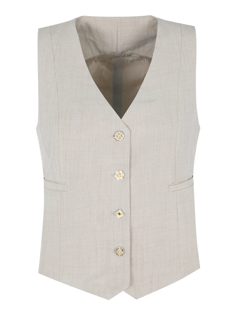 Gilet donna con bottoni gioiello - beige