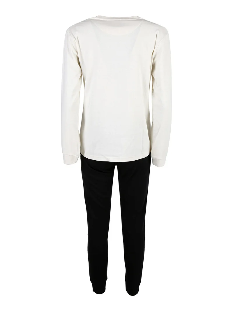 Pigiama lungo da donna in cotone interlock - panna
