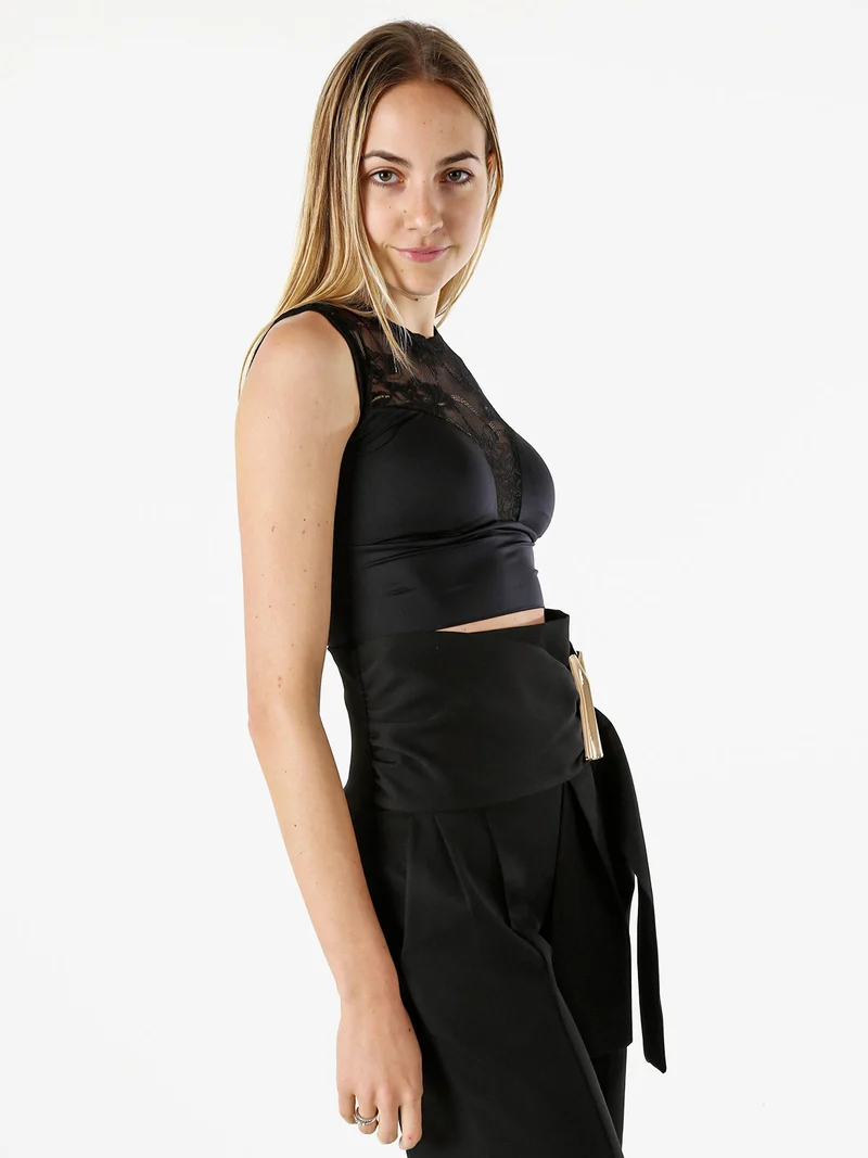 SHOW Top bra a fascia con coppe imbottite e dettagli in pizzo - nero