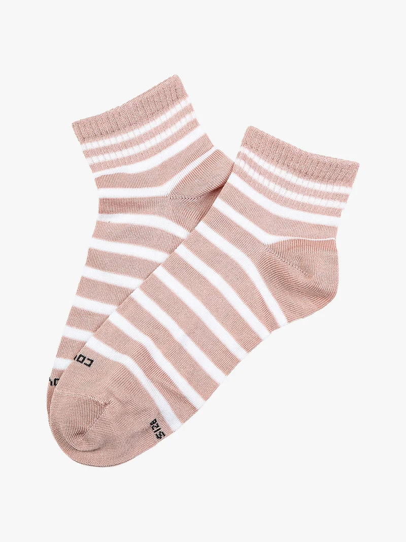 Calze corte da donna a righe in cotone mercerizzato - rosa