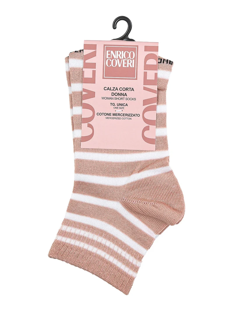 Calze corte da donna a righe in cotone mercerizzato - rosa