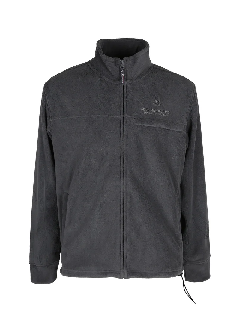 Felpa uomo in pile a collo alto con zip - grigio scuro