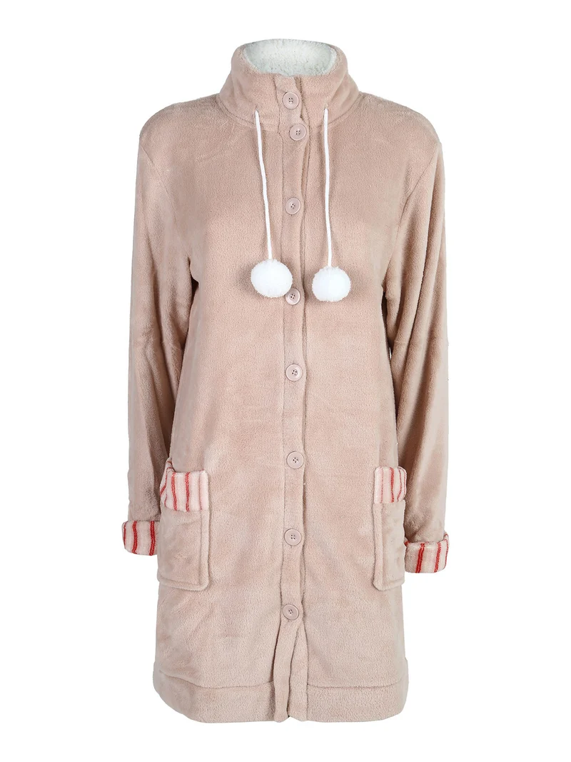 Vestaglia donna in pile con bottoni - cipria