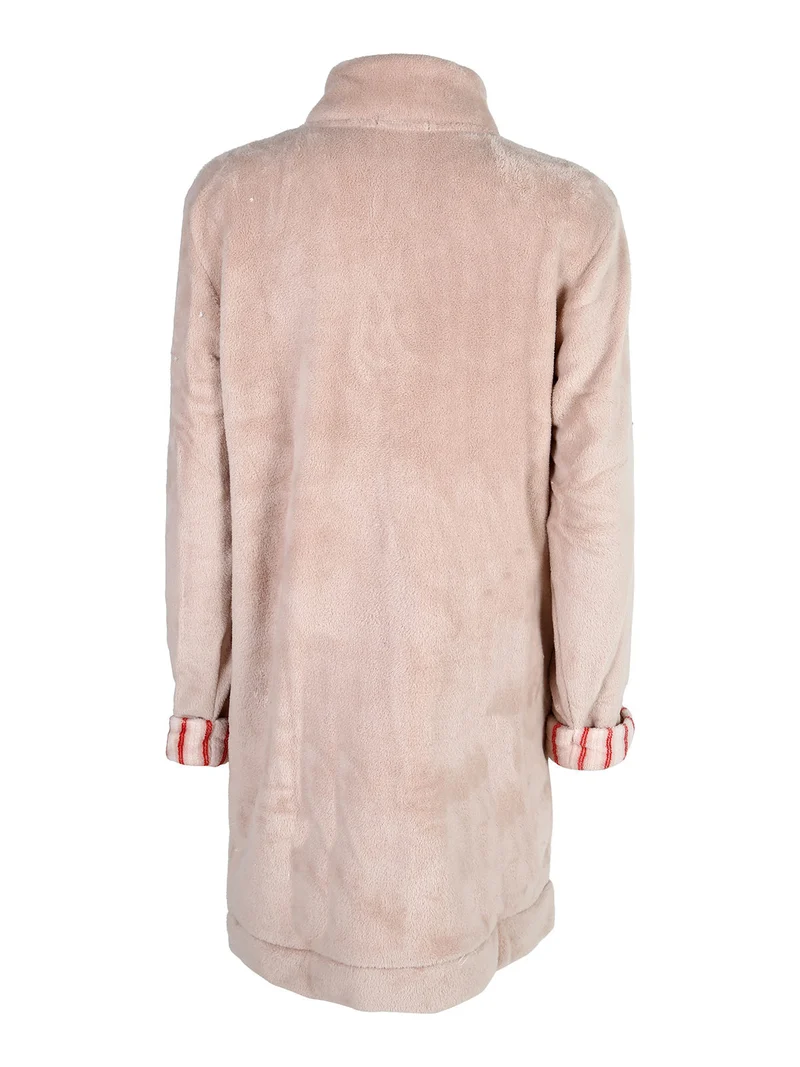 Vestaglia donna in pile con bottoni - cipria