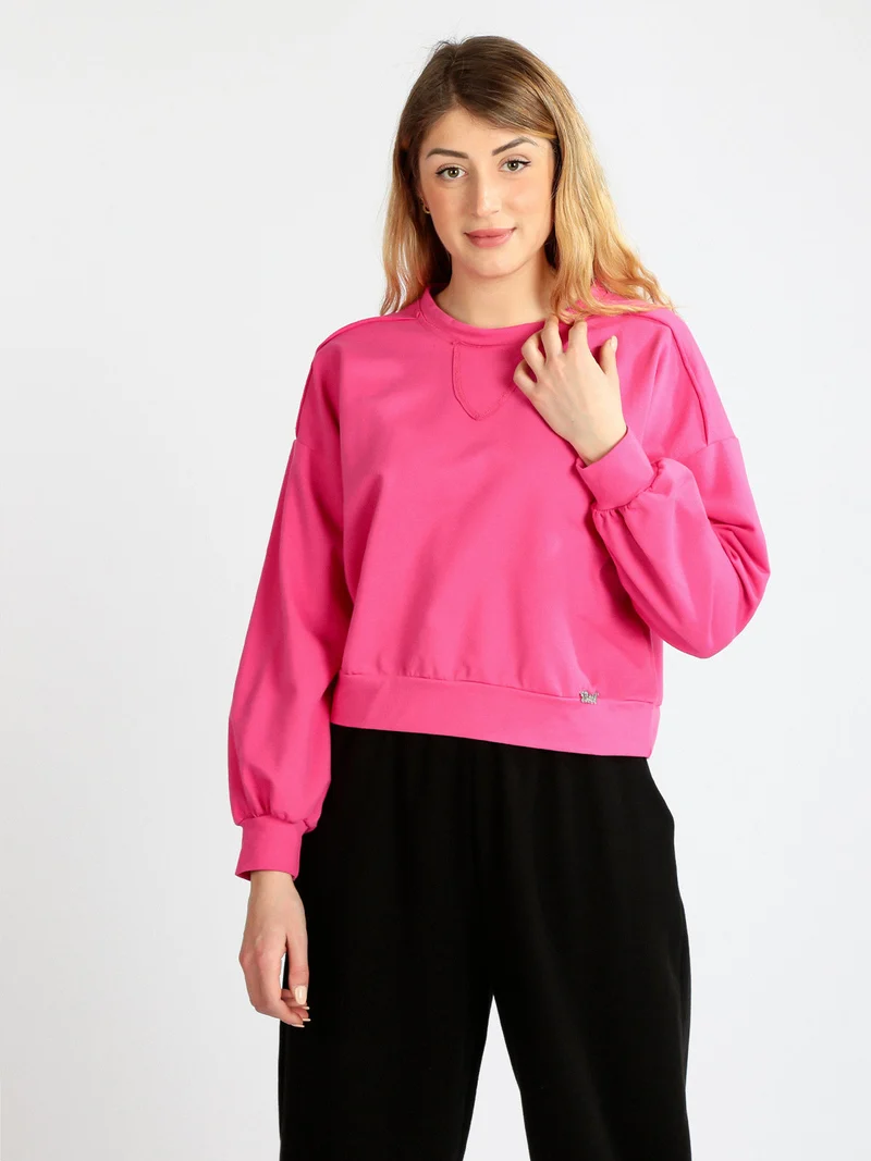 Felpa cropped in cotone - fucsia