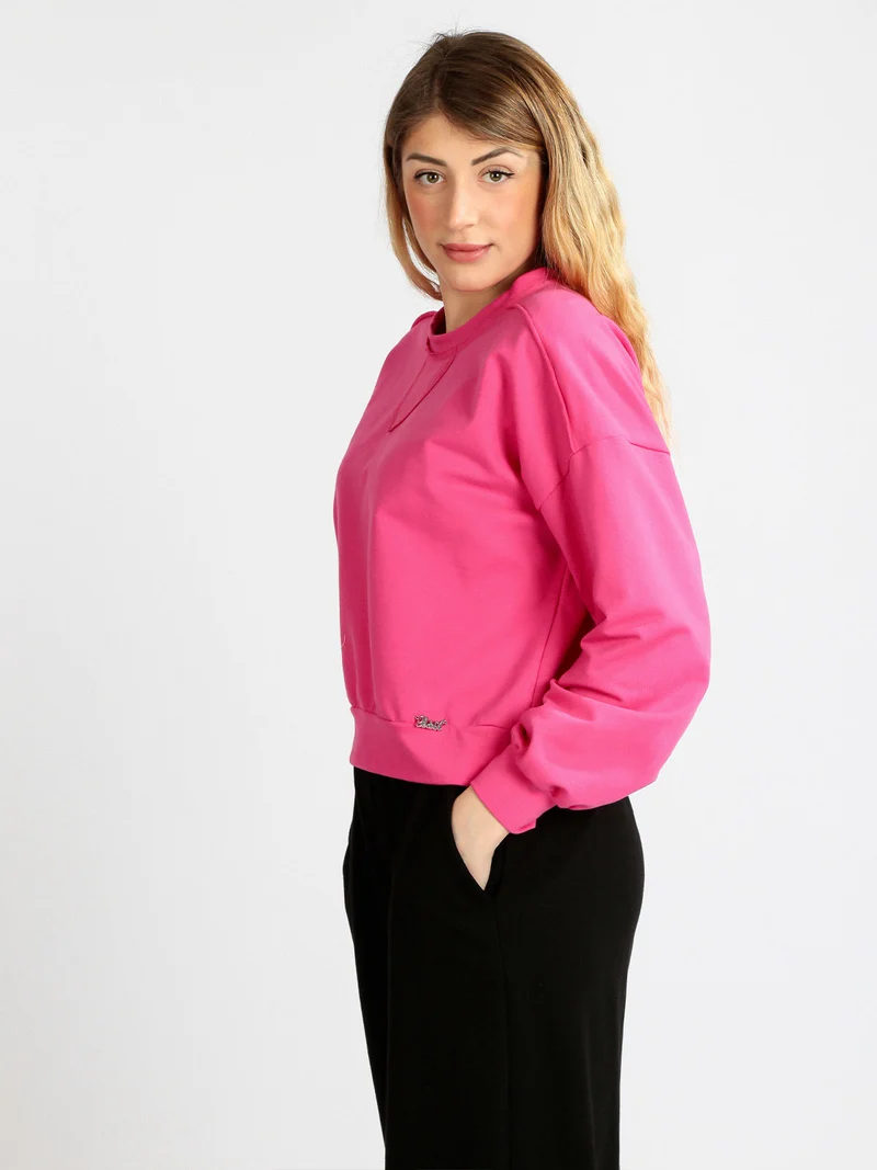 Felpa cropped in cotone - fucsia