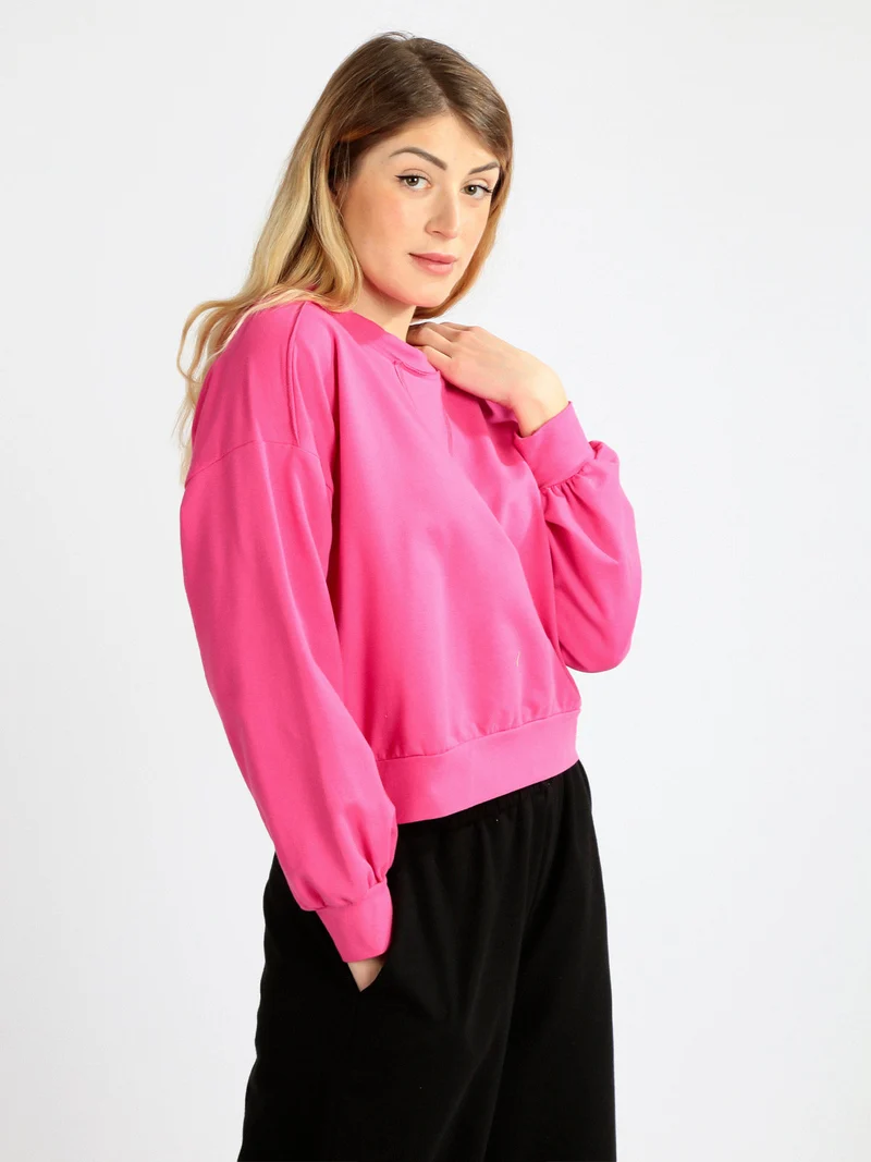 Felpa cropped in cotone - fucsia