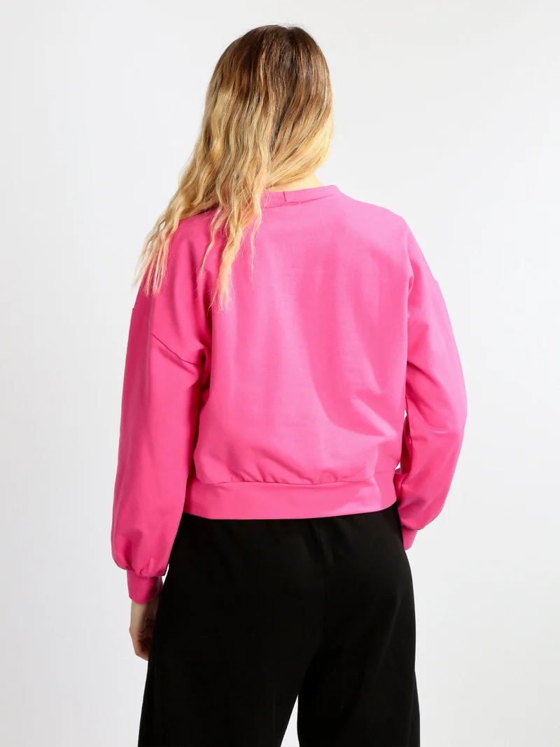 Felpa cropped in cotone - fucsia