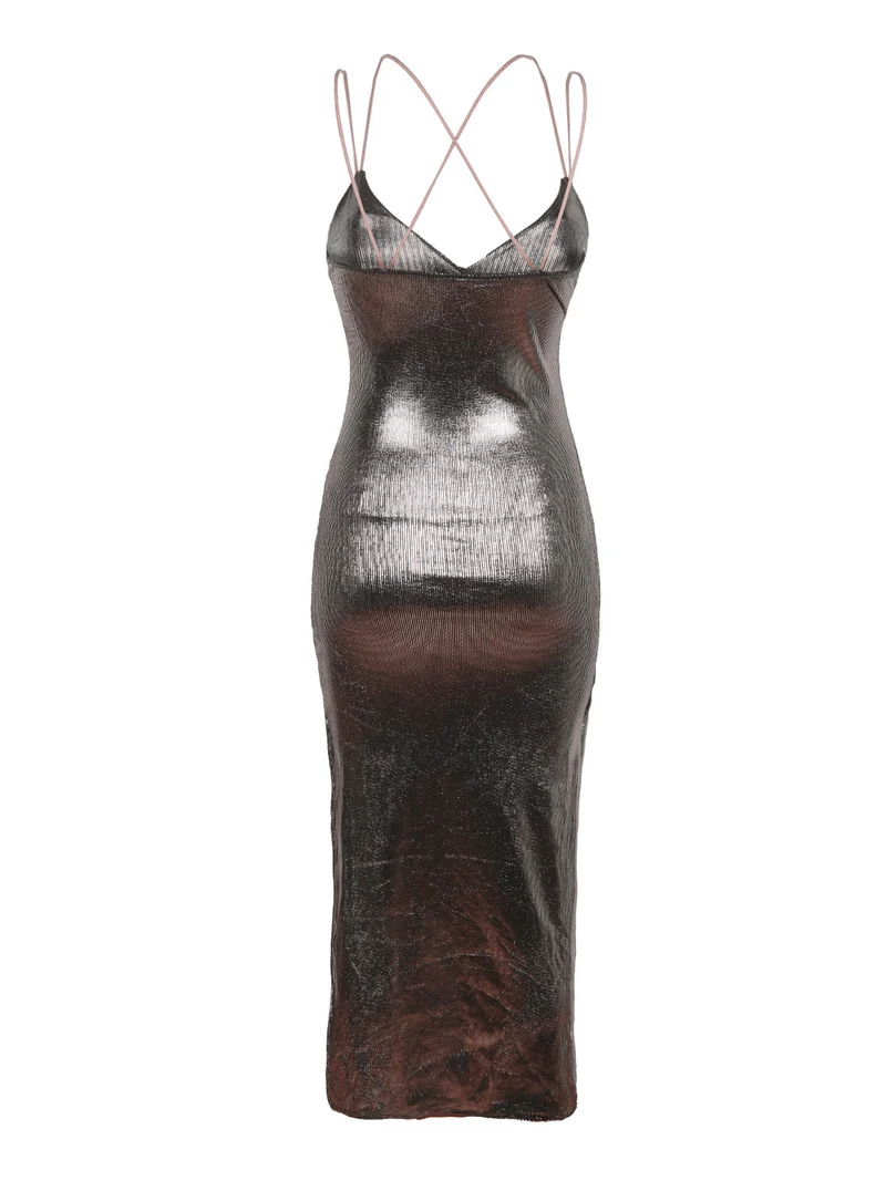 Abito lungo con lurex donna - champagne