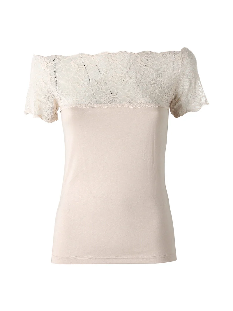 Maglia donna a maniche corte con pizzo - nudo