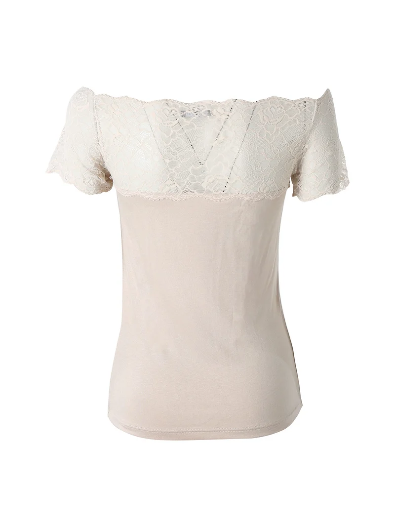 Maglia donna a maniche corte con pizzo - nudo