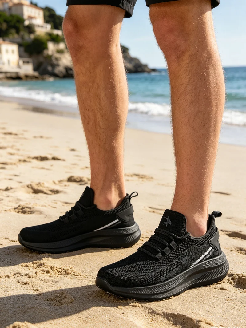 Sneakers sportive da uomo in maglia - nero