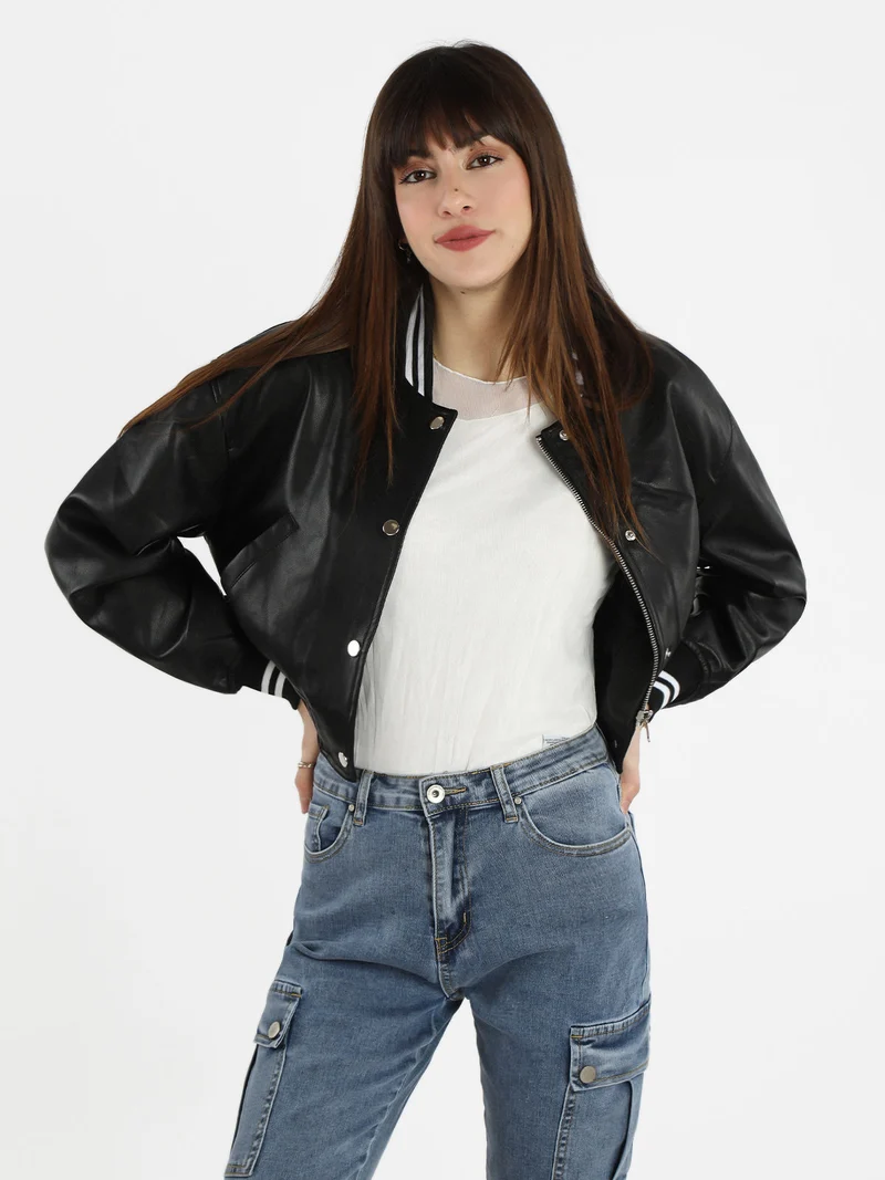 Giacca bomber in ecopelle da donna - nero