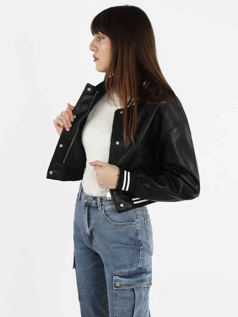 Giacca bomber in ecopelle da donna - nero