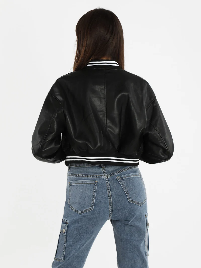 Giacca bomber in ecopelle da donna - nero