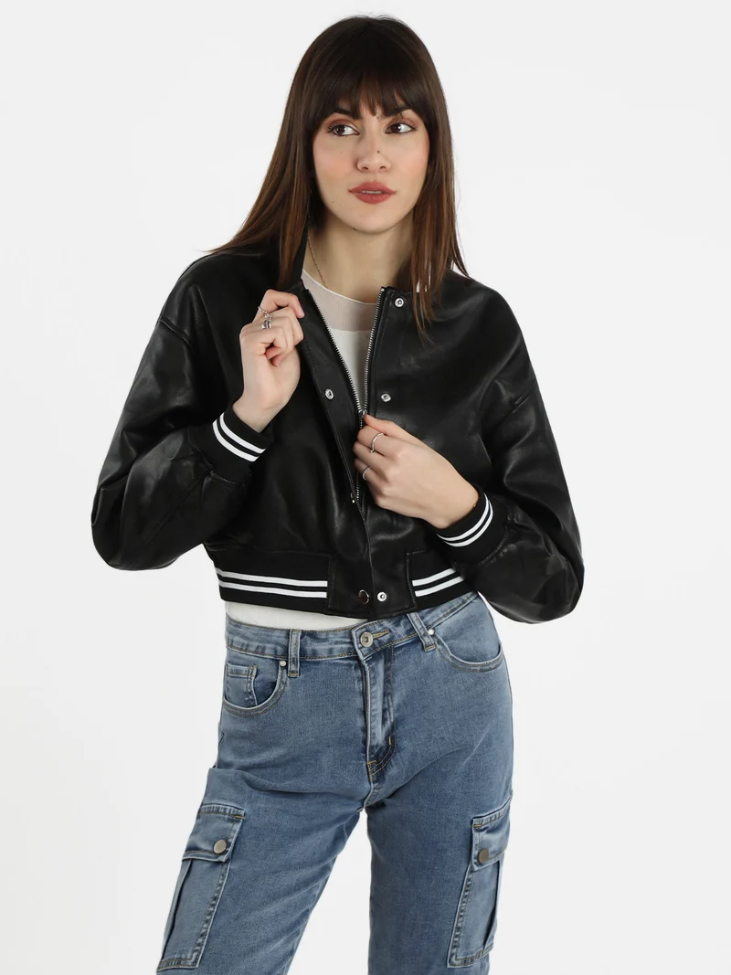 Giacca bomber in ecopelle da donna - nero