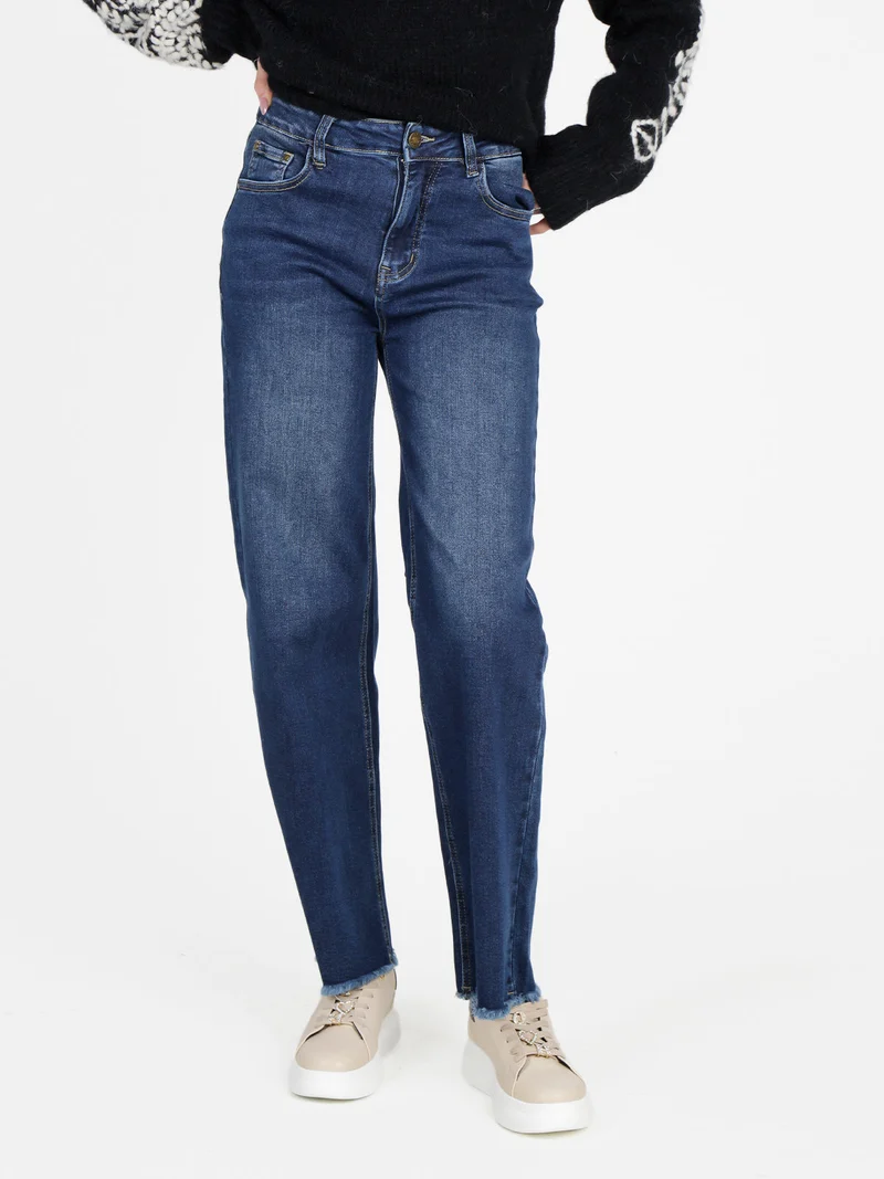 Jeans donna wide leg sfrangiati a vita alta - jeans