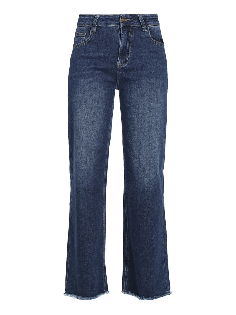 Jeans donna wide leg sfrangiati a vita alta - jeans