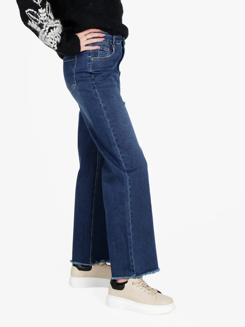 Jeans donna wide leg sfrangiati a vita alta - jeans