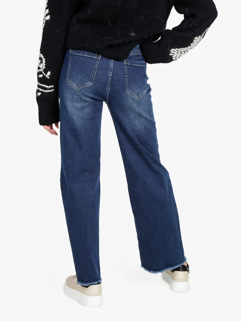 Jeans donna wide leg sfrangiati a vita alta - jeans