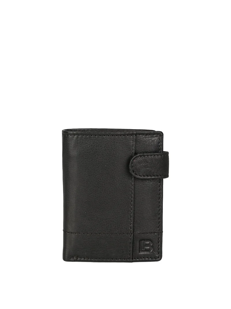 Portafoglio verticale in pelle da uomo con bottone - nero
