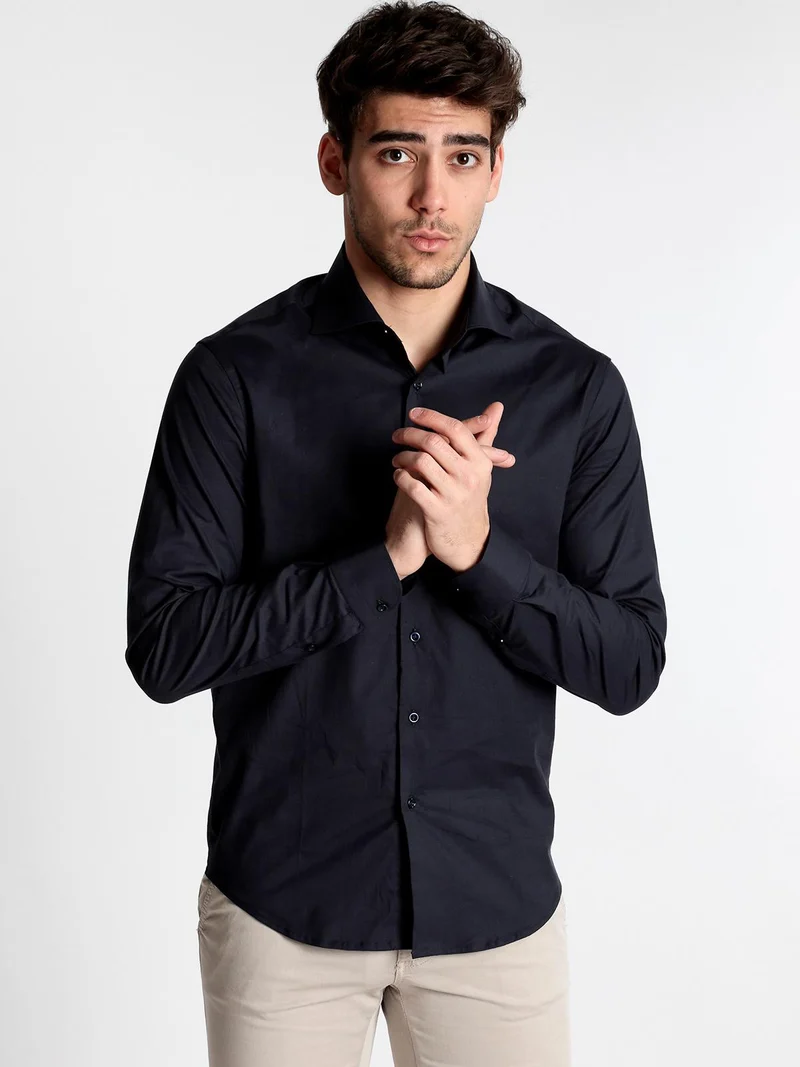 Andy Don B Camicia elegante in cotone blu scuro