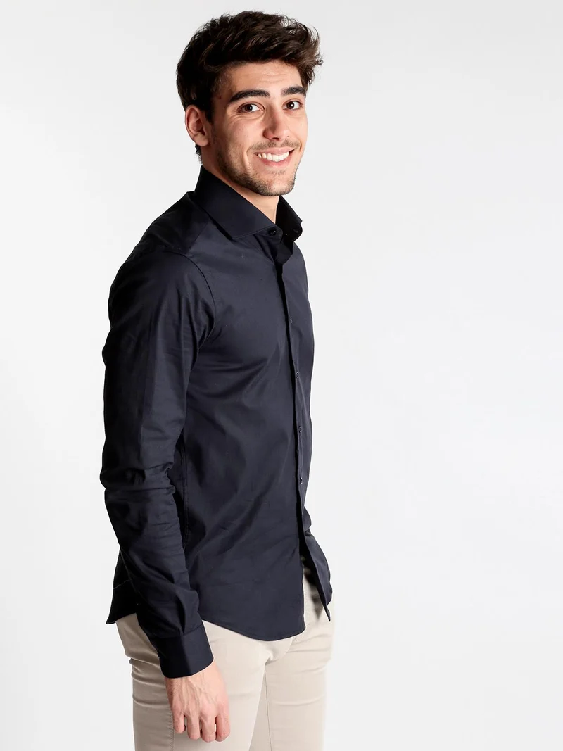 Andy Don B Camicia elegante in cotone blu scuro