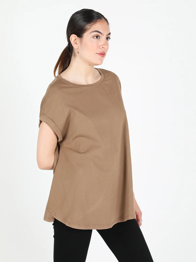 Maxi t-shirt donna tinta unita - cammello