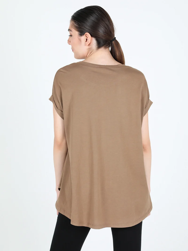 Maxi t-shirt donna tinta unita - cammello