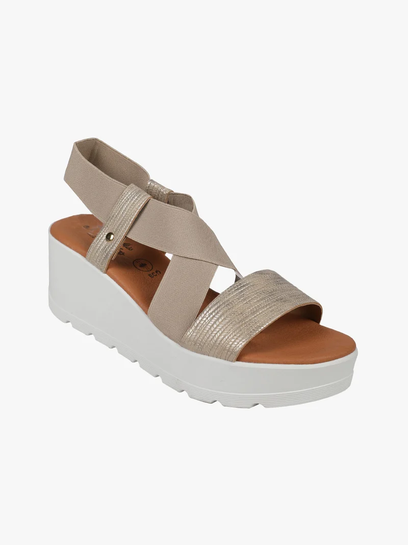 Sandali donna con zeppa e fascia elastica - platino