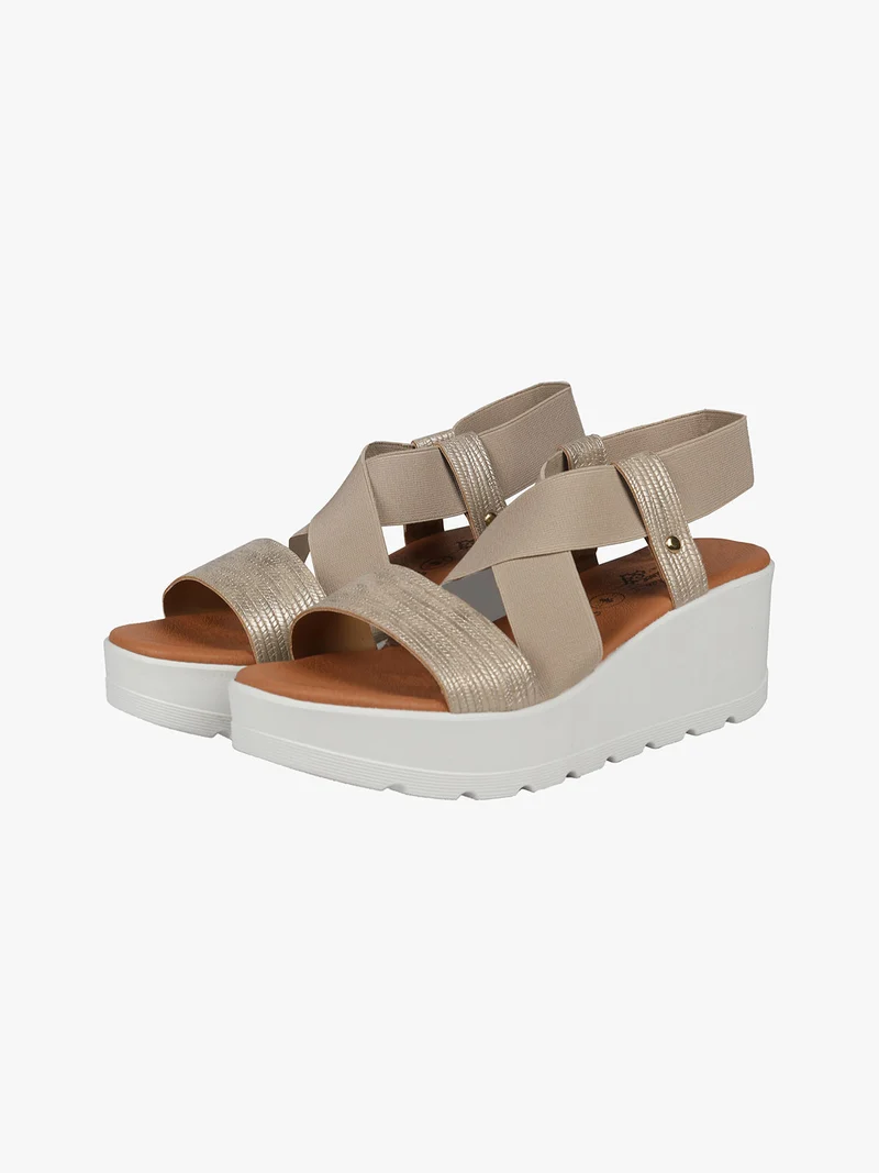 Sandali donna con zeppa e fascia elastica - platino