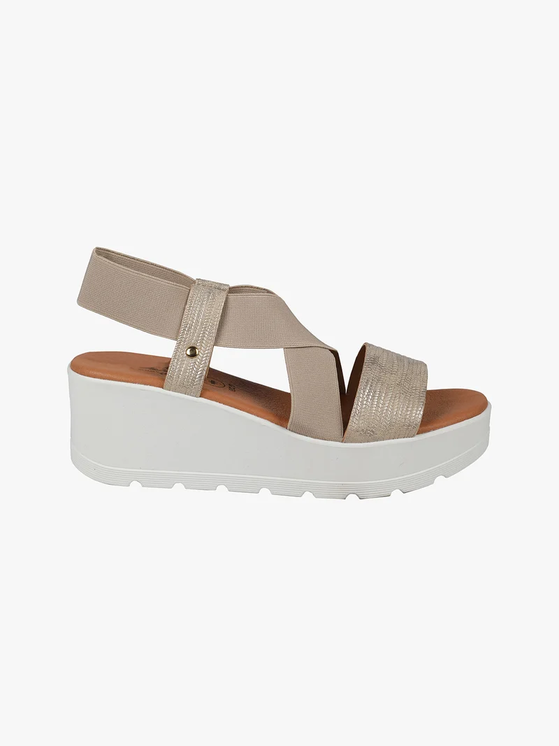 Sandali donna con zeppa e fascia elastica - platino