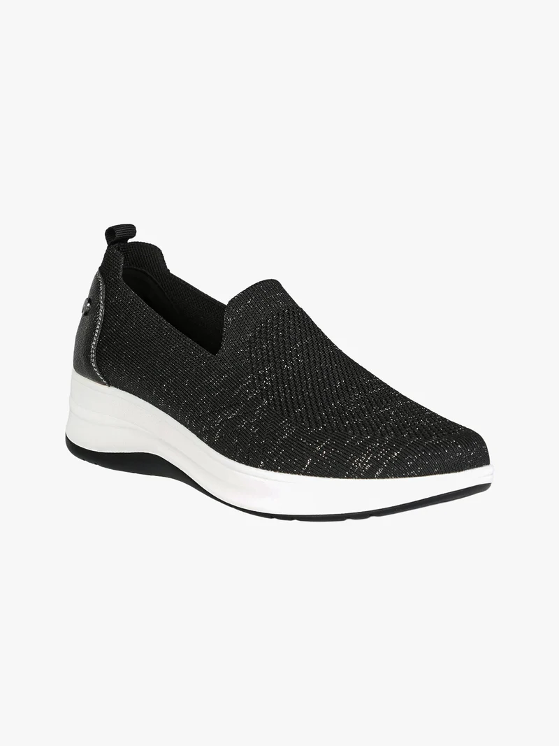 Sneakers donna slip on in maglia con zeppa - nero