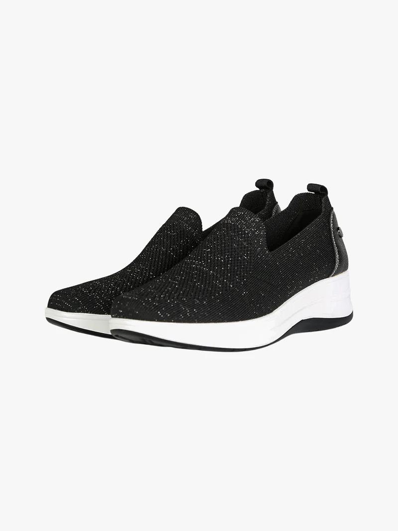 Sneakers donna slip on in maglia con zeppa - nero