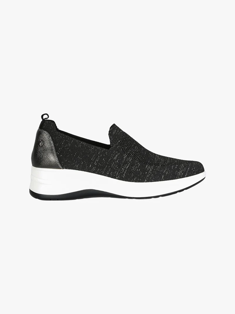 Sneakers donna slip on in maglia con zeppa - nero